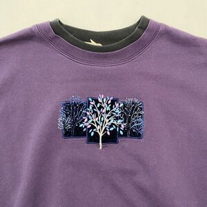 Vintage Top Stitch Grandma Sweatshirt Purple Embroidered Trees Crewneck Size 2X